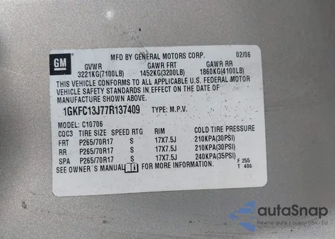 2007 GMC Yukon Slt from USA, damaged, VIN 1GKFC13J77R137409